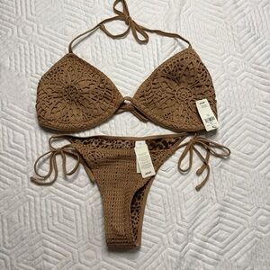 American Eagle Outfitters Tan Crochet Bikini